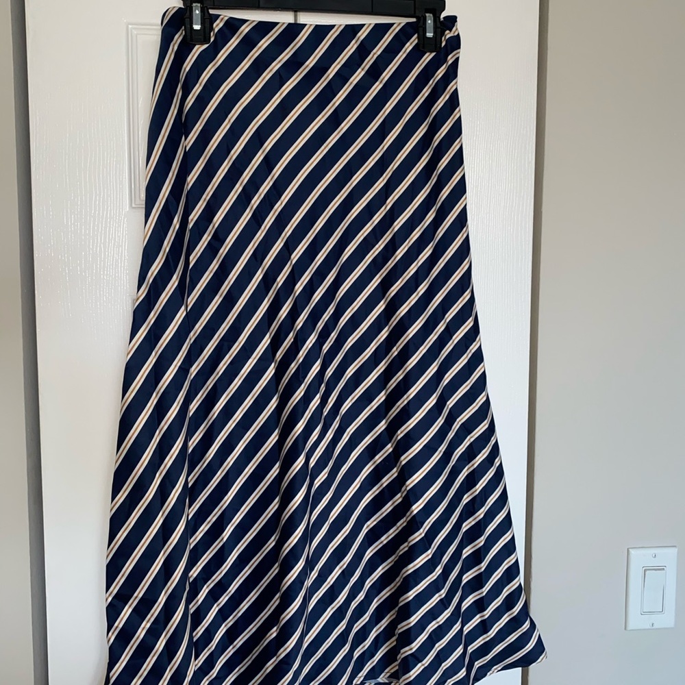 Striped satin midi skirt